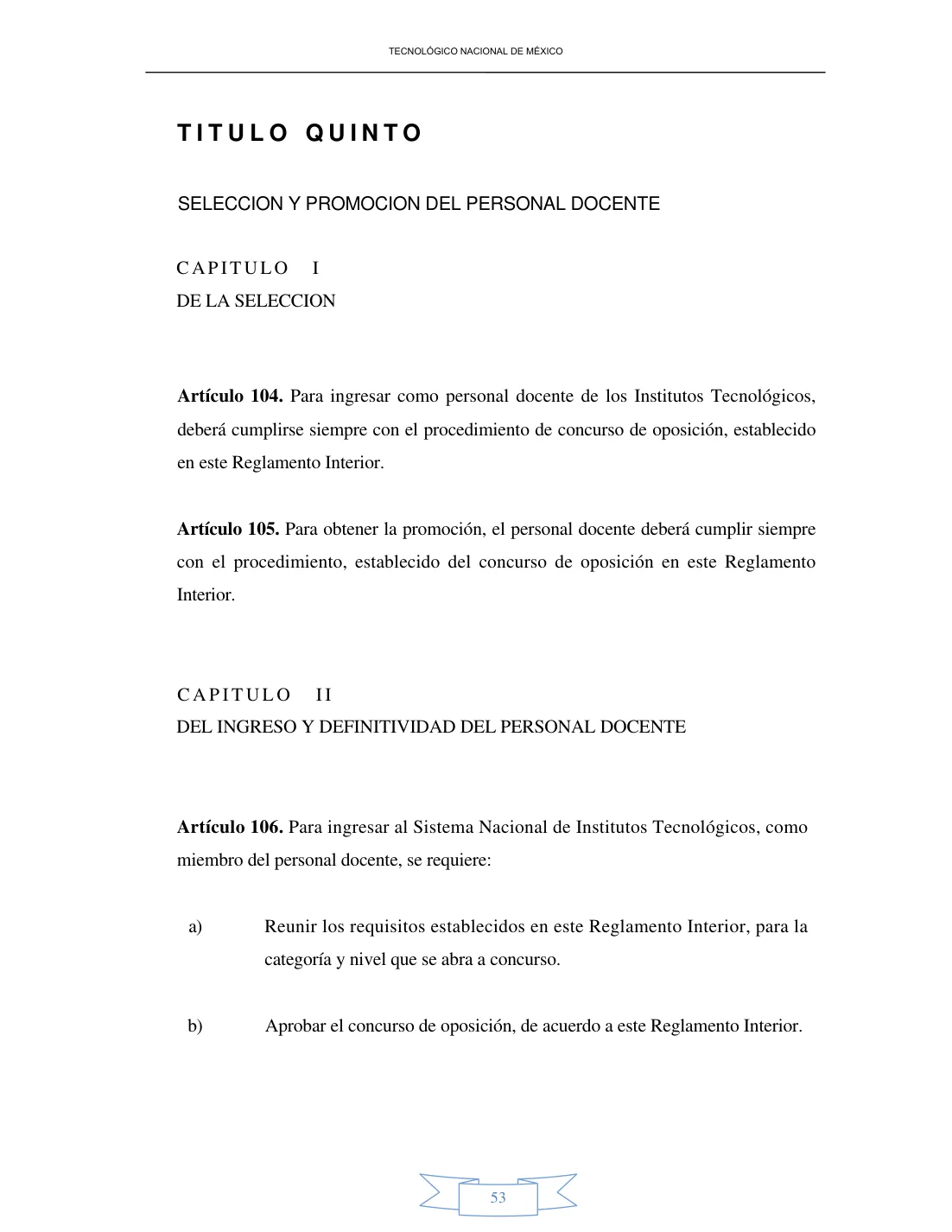 Página 53 de Reglamento Interior de Trabajo del Personal Docente