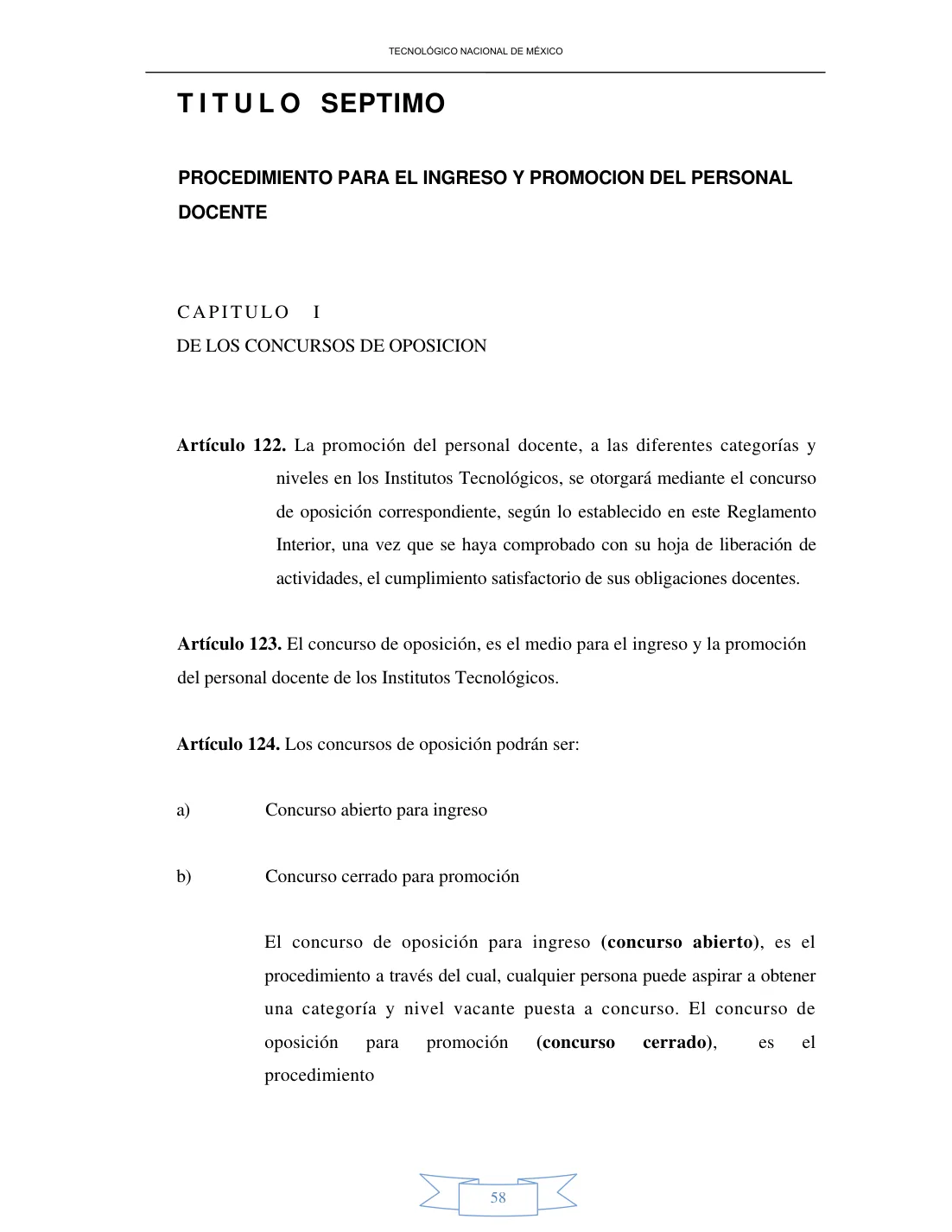 Página 58 de Reglamento Interior de Trabajo del Personal Docente