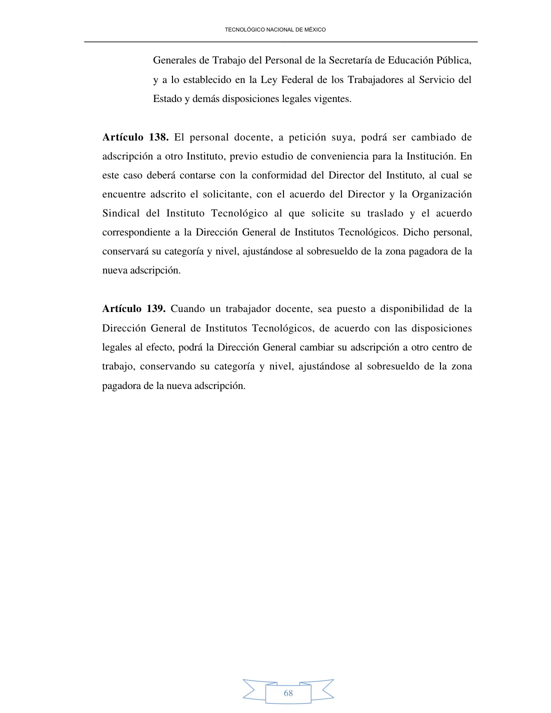 Página 68 de Reglamento Interior de Trabajo del Personal Docente