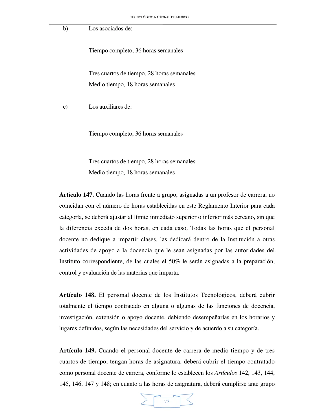 Página 73 de Reglamento Interior de Trabajo del Personal Docente