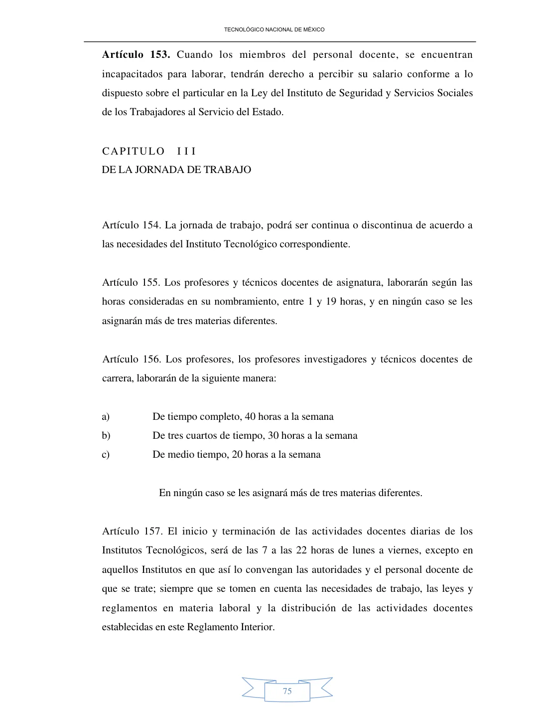 Página 75 de Reglamento Interior de Trabajo del Personal Docente