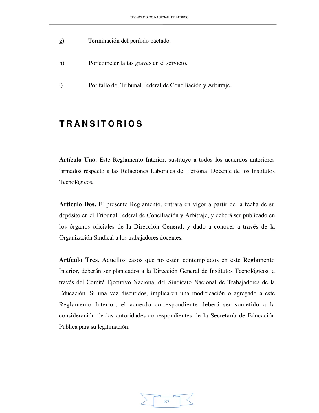 Página 83 de Reglamento Interior de Trabajo del Personal Docente