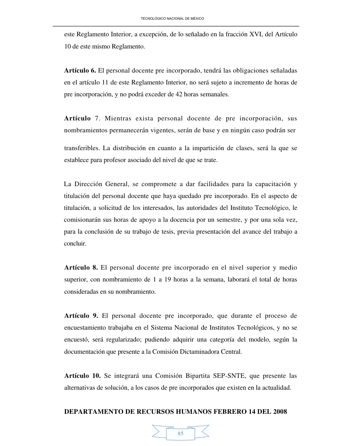 Página 85 de Reglamento Interior de Trabajo del Personal Docente