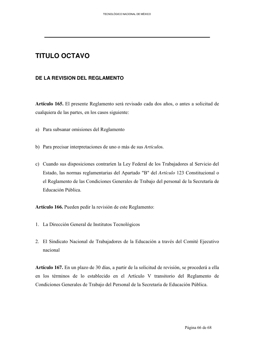 Página 67 de Reglamento Interior de Trabajo del Personal No Docente
