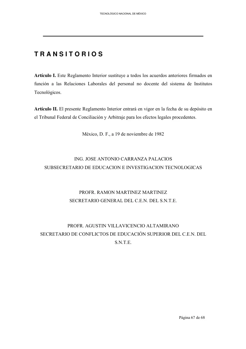 Página 68 de Reglamento Interior de Trabajo del Personal No Docente