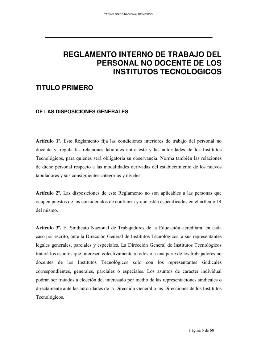 Página 7 de Reglamento Interior de Trabajo del Personal No Docente